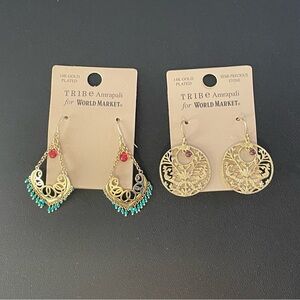 NWT Tribe Amrapali x World Market 14k Gold Crystal Disc Dangle Turquoise Earring